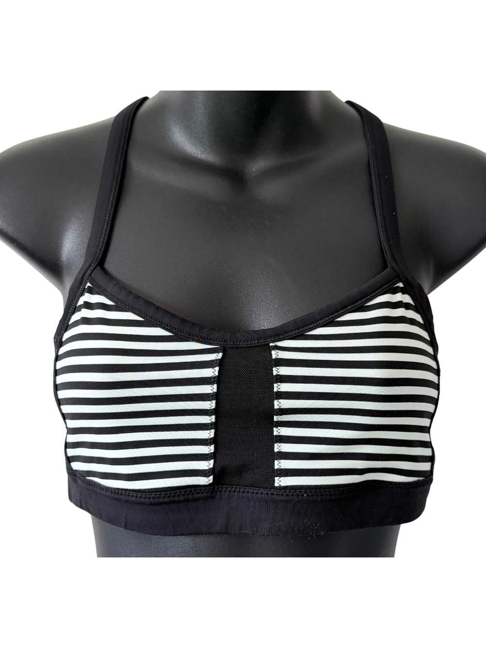 Lululemon Womens Sports Bra Size 6 Black White Stripes No Padding Y Back Straps